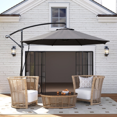 Outsunny Parasol de Jardín Excéntrico Sombrilla con Funda para Sombrilla Protección UV 50+ y Base Cruzada Ø290x243 cm Gris Oscuro