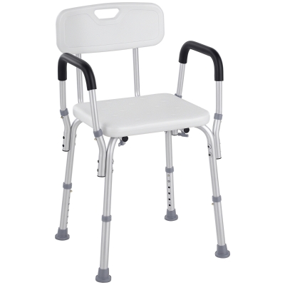 HOMCOM Silla para Ducha Taburete de Ducha Antideslizante con Altura Ajustable y Reposabrazos Regulable Carga 136 kg