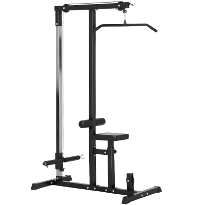 HOMCOM krachtstation met riemschijf zitting verstelbaar en meerdere kabelposities om de spieren te versterken trainingsapparaat voor home fitness staal zwart 180 x 183 x 219 cm