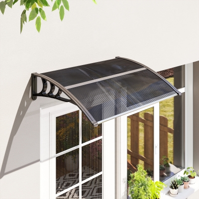 Outsunny Marquesina de Protección contra Sol y Lluvia 100x75x23 cm con Cubierta de Policarbonato para Puertas y Ventanas Negro