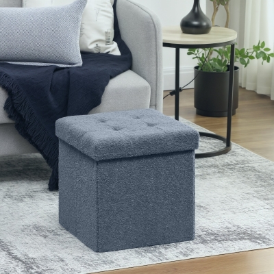 HOMCOM Foldable Sherpa Storage Ottoman - Blue