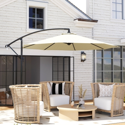 Outsunny Sombrilla de Jardín Ø300x250 cm Parasol Excéntrico Inclinable con Manivela Base Cruzada y Soporte de Metal 8 Varillas para Terraza Exterior Balcón Beige