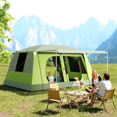Outsunny Tienda de Camping para 4-8 Personas con Mosquitera Gancho y Bolsa de Transporte Anti-UV 405x305x225 cm Verde