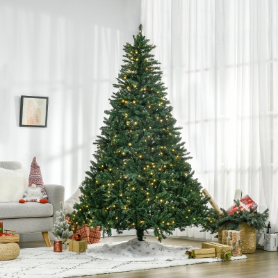 HOMCOM Kerstboom met 700 Warmwitte LED's, 2154 Takken, Vlamvertragend, Kunststof/Metaal, 210 x 142 cm, Groen