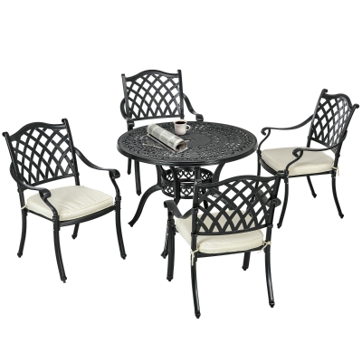 Outsunny 4-Seater Outdoor Dining Set with Cushions Black