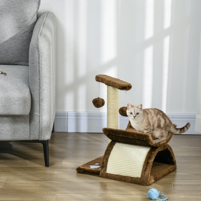Pawhut Essentiële PawHut Kleine Krabpaal met Tunnel en Speelballen voor Katten, Bruin