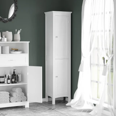 Kleankin Tall Bathroom Cabinet Adjustable Shelves White