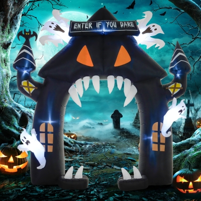 Outsunny Opblaasbare Halloween-boog, 4 Geesten, LED-lampjes, Waterdicht, 300 x 76 x 300 cm