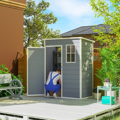 Outsunny Abri Jardin Verrouillable Plastique Gris 1,14m²
