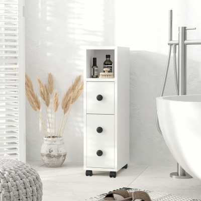 kleankin Armoire Toilette Blanche 3 Niveaux + Sortie Papier