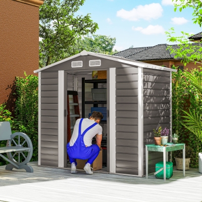 Garden Storage Shed 213W x 120D x 166/194H cm Light Grey
