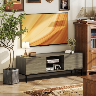 HOMCOM Mueble de TV con Compartimento Orificio de Cables y Estante Ajustable para Televisión de 60 Pulgadas 140x40x49,5 cm Gris
