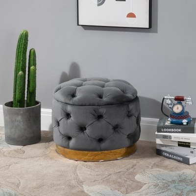 HOMCOM Vintage Hocker, Sitzhocker Truhenbank Fußbank Fußhocker mit Stauraum, Polsterhocker, Metall, Schaumstoff, Kohlegrau, 55 x 55 x 42 cm