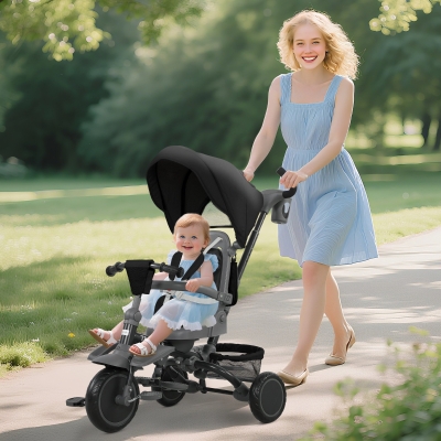 AIYAPLAY Kinderdreirad 6 in 1 mit Schiebegriff und drehbarem Sitz, 111,5x52x98 cm, Schwarz