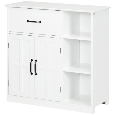 kleankin Meuble salle de bain, armoire salle de bain sur pied avec double porte, tiroir, compartiments ouverts, 80x34x81cm, blanc