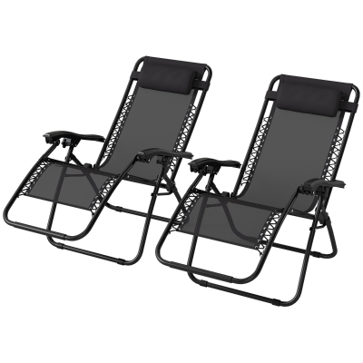 Outsunny Zero Gravity Chair Set Metal Reclining Black