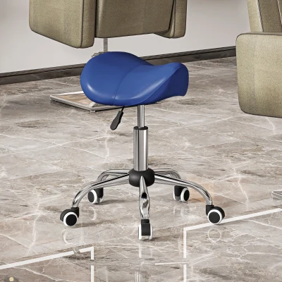 HOMCOM Rollhocker, Arbeitsstuhl mit höhenverstellbarer 49-61 cm und ergonomischem Sattel, 52x53x49-61cm, blau