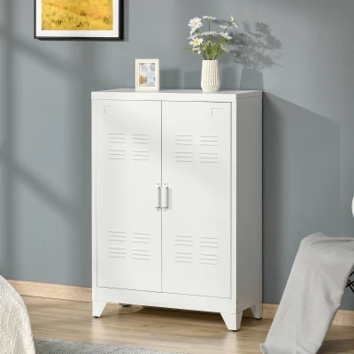 HOMCOM Armario Metálico con 2 Puertas y 2 Baldas Ajustables Mueble Multiusos para Oficina Salón Dormitorio 75x33x110cm Blanco