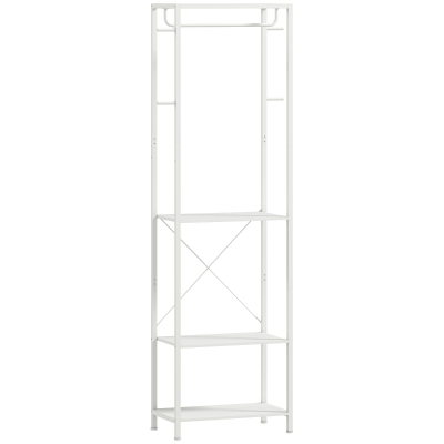 HOMCOM Perchero, portante a prendas con barra de suspensión, 4 ganchos, estantes, 52 x 30 x 180 cm, blanco