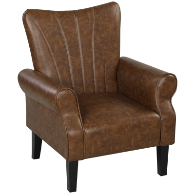 HOMCOM Upholstered Accent Armchair Wood Legs Brown
