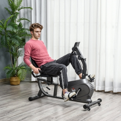 HOMCOM Bicicleta Estática con Respaldo de 8 Niveles de Resistencia con Volante Asiento Ajustable, Pantalla LCD y Soporte