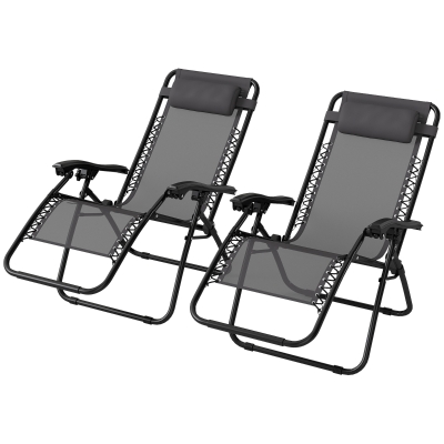 Outsunny Zero Gravity Chair Set Reclining Outdoor Grey