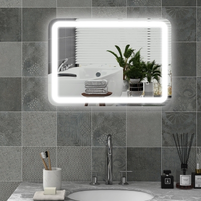 HOMCOM Badezimmerspiegel, beleuchtet, Touch-Steuerung, beschlagfrei, dimmbar, 3 Lichtfarben, 50x70, Silber