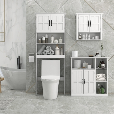 kleankin Mueble de baño armario de baño independiente con doble puerta cajón compartimentos abiertos 80x34x81 cm Blanco