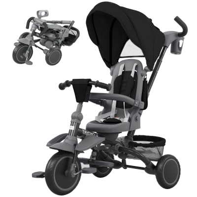 AIYAPLAY Kinderdreirad 6 in 1 mit Schiebegriff und drehbarem Sitz, 111,5x52x98 cm, Schwarz