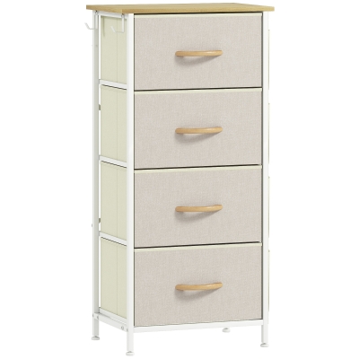 HOMCOM Commode 4 Tiroirs Tissu Beige avec Crochets Acier