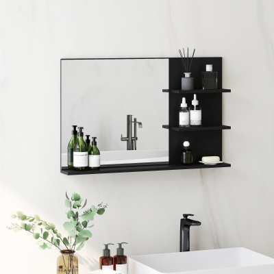 kleankin Miroir Moderne Salle de Bain Bois Verre 75x48cm Noir