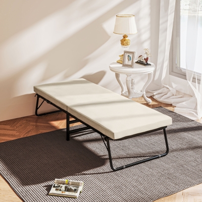 HOMCOM Lit Pliant 70x180cm Matelas Mousse Dossier Ajustable Crème