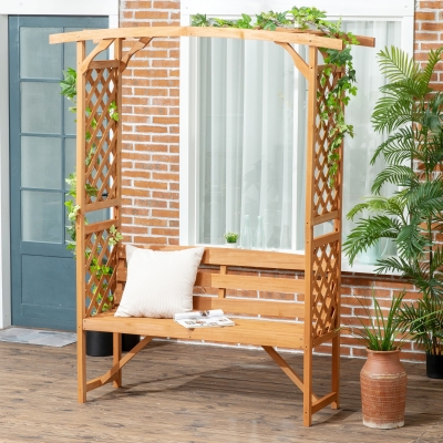 Outsunny Banc Jardin Bois Arche Décorative 160x50x198cm Marron