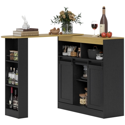 HOMCOM Table Bar Extensible en L avec Rangement Noir