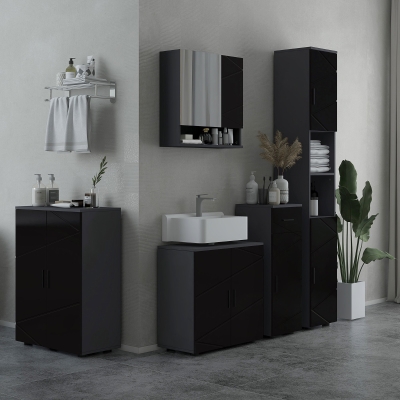 kleankin Meuble Sous-Lavabo Bois Noir 60x30x60cm 2 Portes