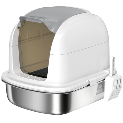 PawHut Stainless Steel Enclosed Cat Litter Box with Lid