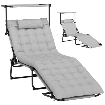 Outsunny Chaise Longue Pliable Gris Clair Dossier 4 Positions