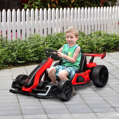 HOMCOM Kart Électrique Enfants Rouge 12 km/h Siège Ajustable