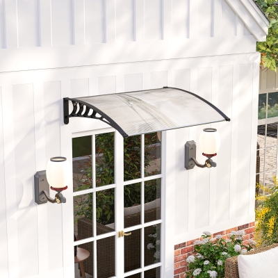 Outsunny Tejadillo de Protección contra Sol y Lluvia Marquesina para Puertas de Exterior Marquesina de Techo Diseño Moderno Aleación de Aluminio Duradero 122x89x24 cm Transparente
