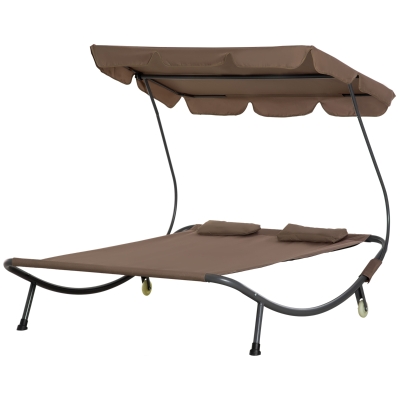 Outsunny Lit Double Extérieur 2 Places Parasol Réglable Marron