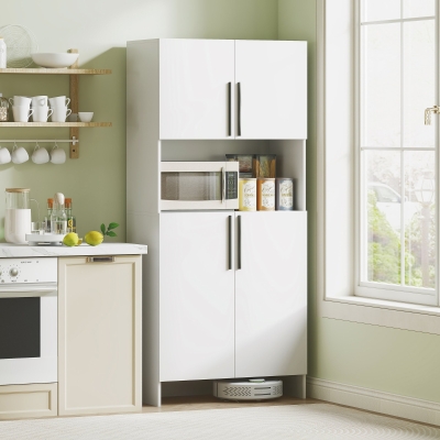 HOMCOM Armoire Cuisine Blanc avec Étagères et Support Micro-Ondes