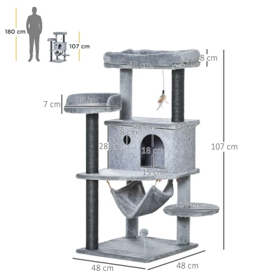PawHut Arbre à Chats 107cm Feutre Hamac Lits Plateformes Gris