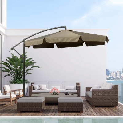 Outsunny Parasol à Bras Ø2.7m Métal Polyester Café