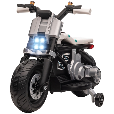 HOMCOM Moto Électrique Enfant 3-5 Ans avec Klaxon, Blanc/Noir