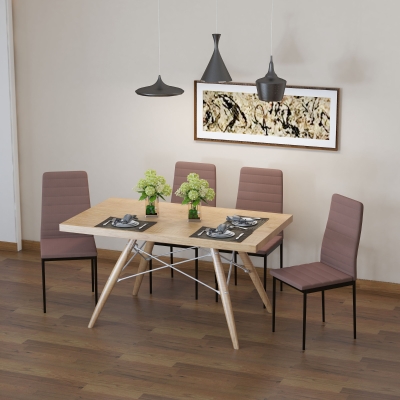 HOMCOM Set 4 Chaises Modernes Métal Tissu Kaki Salle à Manger