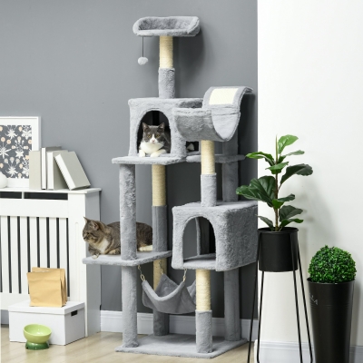 PawHut Arbre à Chat 177cm Gris Blanc avec Hamac et 2 Maisons