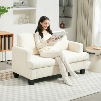 HOMCOM Canapé 2 Places Velours Côtelé Blanc Crème 138cm