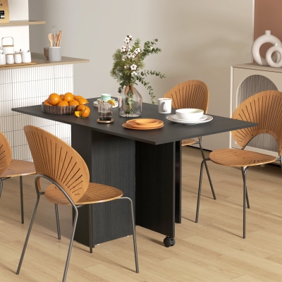 HOMCOM Table Pliante Gain de Place à 2 Rabats pour 6 Personnes avec Étagères et Roulettes, Noir
