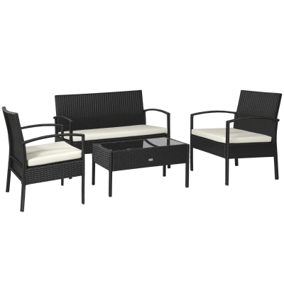 Outsunny Salon Jardin 4P Canapé/Fauteuils/Table Noir/Blanc