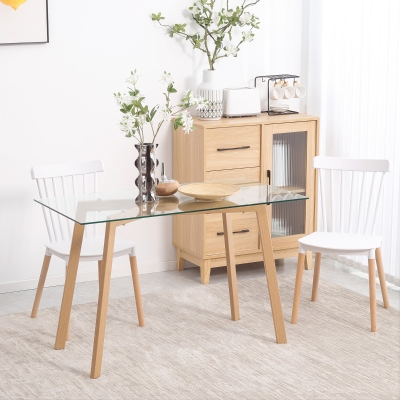 HOMCOM Table à Manger Rectangulaire pour 4 Personnes max, en Acier avec Plateau en Verre Trempé, 120x60x76 cm